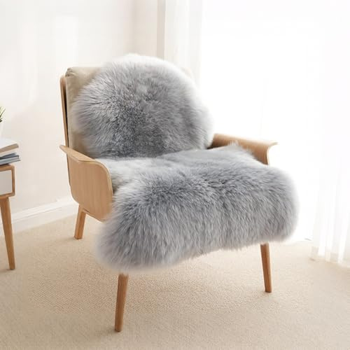 AMFUN 75 * 120cm Faux Fur Rug,Fluffy Sheepskin Rug,Faux Fleece Chair Cover Seat Pad, Shaggy Rugs,Non-Slip Washable Carpet for Bedroom, Living Room, Kids Room (Grey 29.5 * 47.2in)