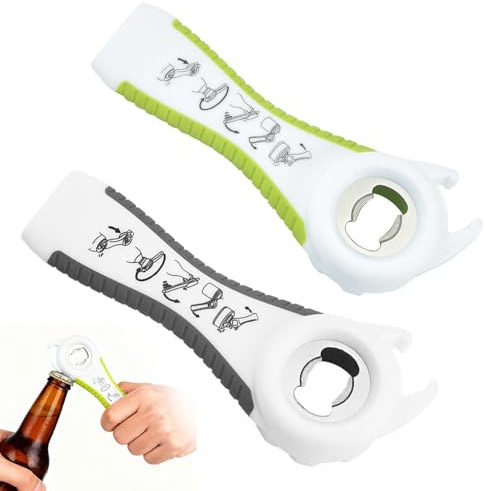 LACHT 2 Stück Flaschenöffner, Dosenöffner Mit Verschluss, 5-In-1 Deckelöffner Schraubgläser Glasöffner Deckelöffner Für Senioren Ringzugdosenöffner Für Schwache Hände, Arthritis