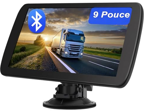 GPS Voiture 9 Pouces avec Bluetooth 2025 – Navigation Europe, Mises à Jour Gratuites, Alerte de Vitesse, Guidage Vocal, Compatible Camion & Camping-Car