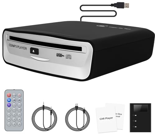 Auto CD Player mit USB-Anschluss - Timzeit Extern Universal CD Player für Auto PKW LKW mit AUX-kabel und Fernbedienung, Externes CD Laufwerk für Laptop, PC, Fernseher, kompatibel mit Android Autoradio