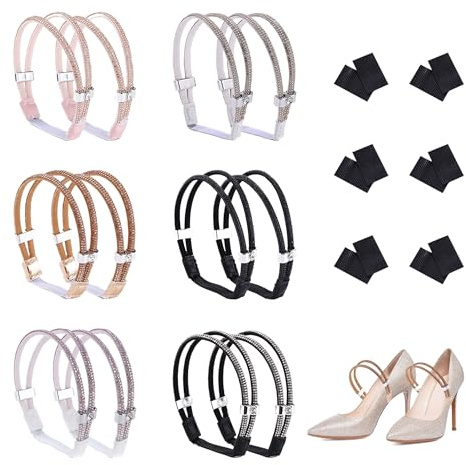 Pushiibee Correas Elásticas para Tacones Altos, 6 Pares Correas de Zapatos Extraíbles, 6 Colores Correas Anticaída con Tobilleras Extraíbles para Salones Sandalias Accesorios