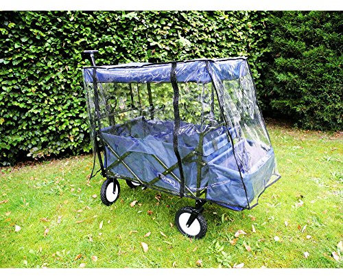 Bieco 22002117 Klappbarer Bollerwagen mit Dach und Regenschutz, 110 x 50 x 92 cm, bis 75 Kg, Blau