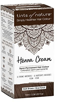 Tints of Nature Dark Brown Semi-Permanent Henna Cream Hair Colour, Ammonia-Free and 95% Natural, 70ml