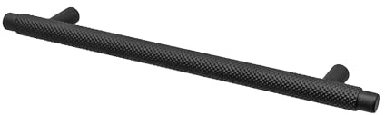 Decoranddecor Aurelia - Round Knurled Cupboard Handles | T-Bar Cabinet Handles | Kitchen Cupboard Pulls | Furniture Knobs - Matt Black - 160mm Hole Centre Distance