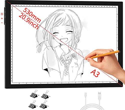 WELZK Tablette Lumineuse Dessin, Side Buttons Tablette Lumineuse A3, 42×32 cm Table Lumineuse Dessin. Table Lumineuse A3 à 10 niveaux De Gradation Pour Dessin, Traçage, Peinture Diamant