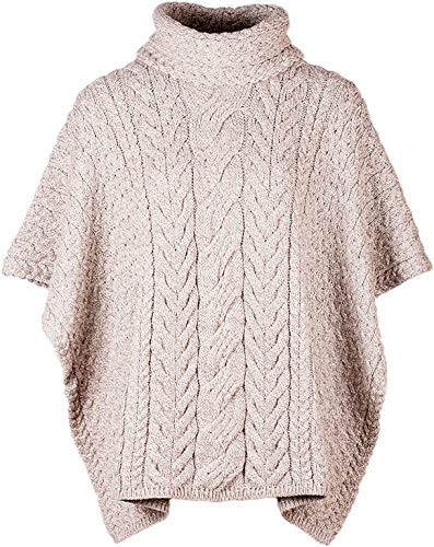 Aran Woollen Mills Poncho in lana merino super morbida con collo ad anello, Avena Tostata, taglia unica