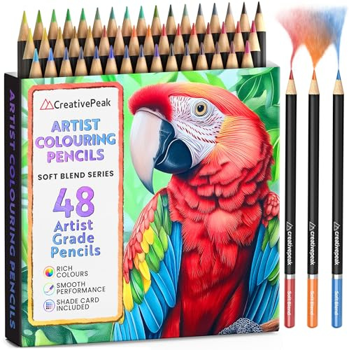 CreativePeak Professional Buntstifte - 48 leuchtende Farben + Farbtestkarte - Hochwertiges Künstlerzubehör mit weichen Wachsminen