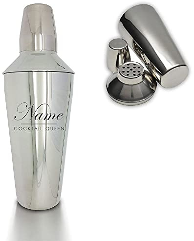 Personalised Engraved Cocktail Shaker with Cocktail Queen Design, Personalise with Any Name