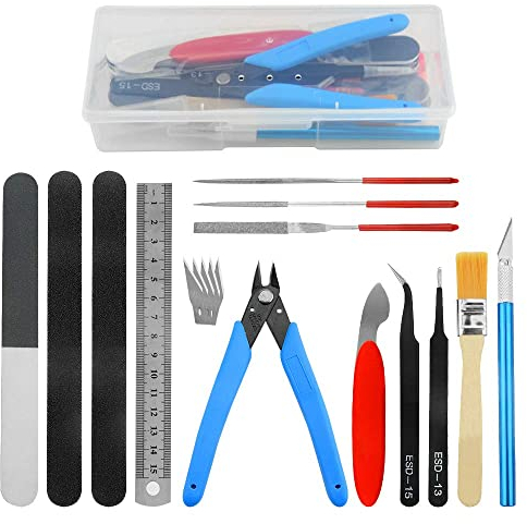 BGTXINGI 18-teiliges Modellbauwerkzeug-Set Gundam Modellbau-Werkzeug-Set mit Kunststoffbox für Modellbau, Auto, Hobby, Modellbau, Reparatur und Fixierung, DIY-Bastelset