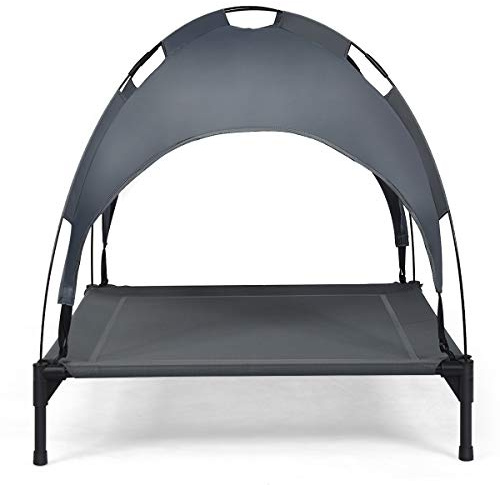 GIANTEX Hundebett mit abnehmbarem und wasserdichtem Vorzelt, Hundeliege, tragbar und waschbar, für drinnen und draußen, Kapazität 50 kg, 89,5 x 80 x 84 cm, Grau