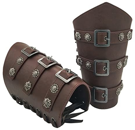 Thajaling con fibbia rinascimentale vichinga, in pelle nordica, vintage marroni, Bracciali medievali in pelle PU, protezioni per braccia Knight LARP per uomo donna