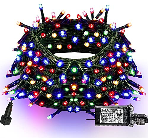 Dazzle Bright Christmas String Lights, 66FT 200 LED Connectable Green Wire 8 Modes String Lights, Waterproof Christmas Lights for Indoor Outdoor Patio Party Wedding Decorations, Multi-Colored