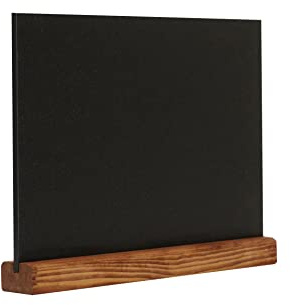 EUROPEL Tischaufsteller Kreidetafel A4 Quer, Sockel aus Kiefernholz, Naturholz-Finish, für Kreidemarker auf Wasserbasis, zweiseitige Darstellung, für Restaurants, Hotels, Konferenz, Festivals, Schwarz