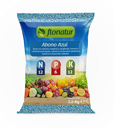 Flonatur Abono Azul Granulado 500g para Plantas Verdes, Tomates y Orquideas - Fertilizante NPK 12-6-12