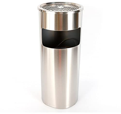 Standaschenbecher Edelstahl, 30L Outdoor Aschenbecher mit Mülleimer, Stand Innen/Außen Mülleimer mit Herausnehmbarem Oberer Aschenbecher, für Büro Hotel Garten (Silber)