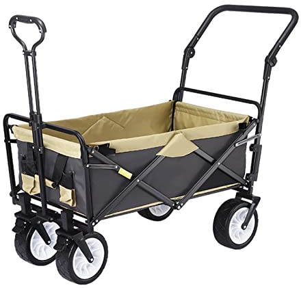 Faltbarer Bollerwagen mit Bremsen, Zusammenklappbarer Bollerwagen für den Garten, 100kg Offroad Transportwagen Gartenwagen für alle Gelände, Outdoor Gartenanhänger Strandwagen