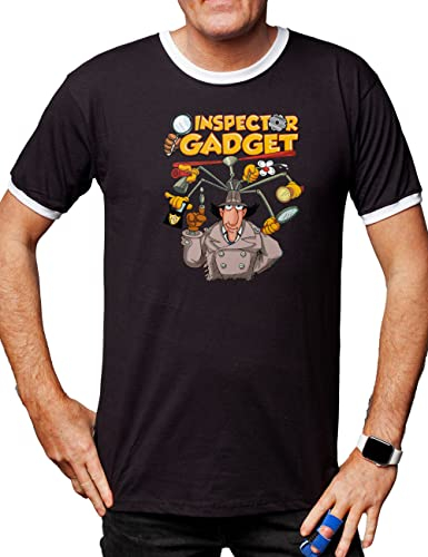 Camisetas EGB Camiseta Cuello Blanco Inspector Gadget Ochenteras 80´s Retro Comic Tallas Especiales (Negro, L)