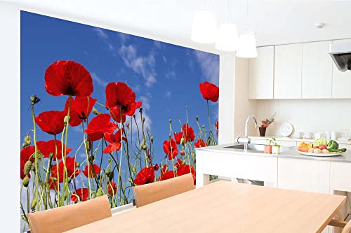 Vlies Fototapete ROTE MOHNBLUMEN 375 x 250 cm (inkl. Kleister) - Vlies Tapete, Wandtapete, Wandbilder - Tapete für Wohnzimmer Schlafzimmer, Büro, Küche - Montagefertig
