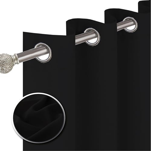 funky gadgets Blackout Curtains for Bedroom 90 Inch Drop Thermal Insulated Eyelet Curtains & Drapes Black Out Curtain for Kitchen, Living Room 2 Panels (90x90 Inch Black)