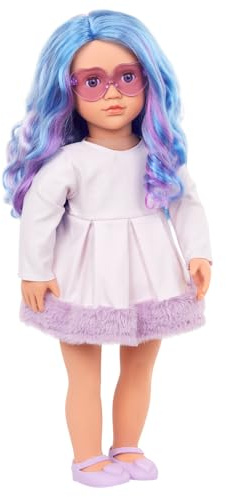 Our Generation – 46 cm Puppe – Lebensechte blaue Augen mit blauem und lila Haar – Kleid mit Kunstpelzbesatz – Fantasiespiel – Spielzeug für Kinder ab 3 Jahren – Veronika