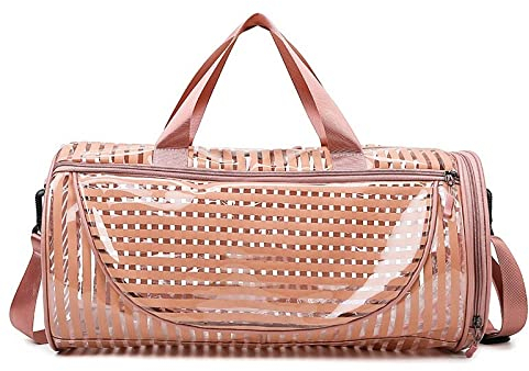 KLZUOPT Wanderrucksack, PVC, durchsichtig, wasserdicht, Sporttasche, Badetaschen, rund, Sport für Damen und Herren, transparent, zum Schwimmen, Strand, Pool, Fitnesstasche (Farbe: Pink)