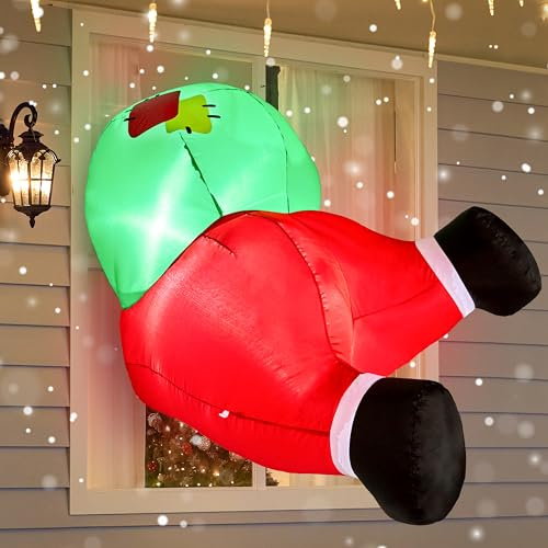 Joiedomi 3 ft aufblasbarer Weihnachtsmann, der aus dem Fenster steckengeblieben ist, aufblasbarer Weihnachtsmann mit eingebauter LED für Fensterdekoration, Weihnachtsfeier, Outdoor, Hof, Garten