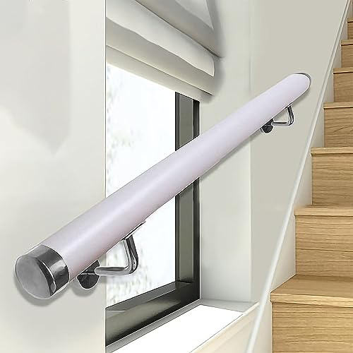 GONCBKVN White PVC Handrail for Indoor Stairs, 50cm-600cm Non-Slip Staircase Grab Bar, Wall Mount Railing with Bracket, Kindergarten Corridor Guardrail (Color : Silver Bracket, Size : 400cm/13.1ft)