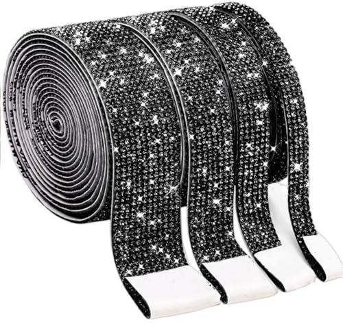 4 Rollen Selbstklebende Kristall Strass Diamant Band,Strass Selbstklebend Band Glitzersteine Strasssteine DIY Dekoration Bling Aufkleber mit 2 mm Strass für Auto Handwerk Hochzeit Telefon Dekoration