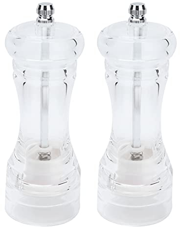 UPQRSG 2 Pezzi Macina Pepe in Acrilico Trasparente, Macina Pepe Manuale Ricaricabile Macina Sale per Spezie, Strumento per Macinare Cucina a Spessore Regolabile(5 Pollici)