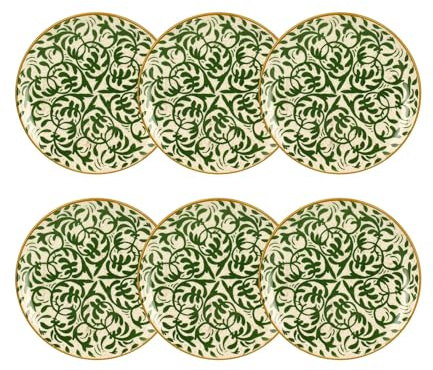 NOVASTYL - Lot 6 assiettes desserts héraclée 19cm en grès décor vert - 2614397