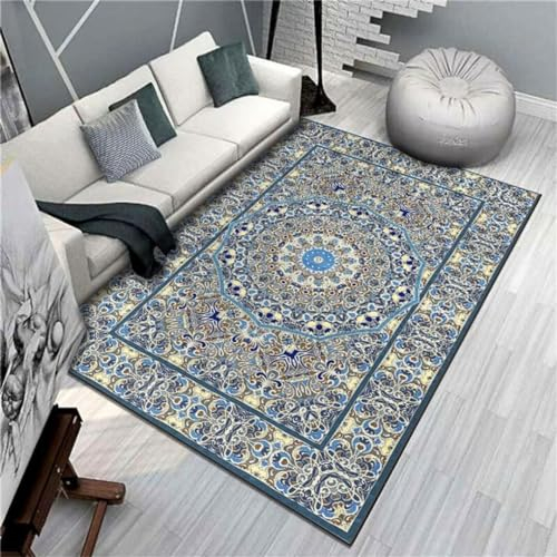 DJHWWD Auslegeware Schlafzimmer Blauer Teppich Wohnzimmer rechteckiger Balkon Bodenmatte Eingangsbereich Innen deko fürs Zimmer terrassen 120X160CM