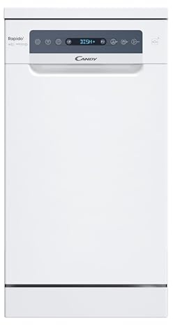 Candy Rapidò CF0C7SB0FW Lavavajillas 45 CM, 10 Servicios, Digital, Wi-Fi, 8 Programas, Tecnología Antibacterias, 47DB, Indicador Sal y Abrillantador, Cesto Superior Ajustable, Inicio Diferido, Blanco