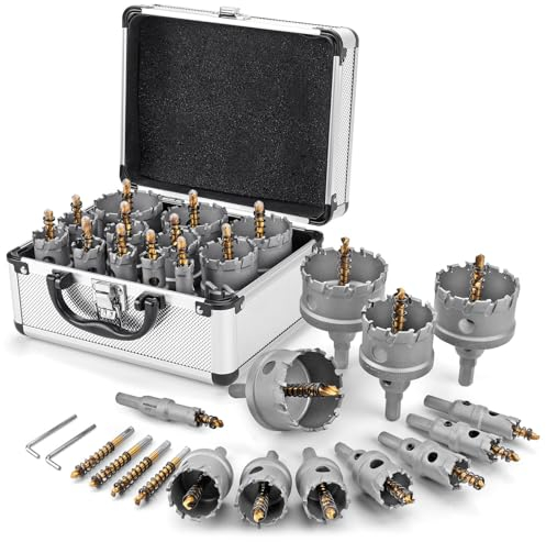 WORKEASE Kit di seghe a tazza per metallo in carburo – 16 pezzi TCT 5/8-2-1/4, set di frese a tazza per taglio ad alta precisione di acciaio inossidabile, ferro, rame, ottone