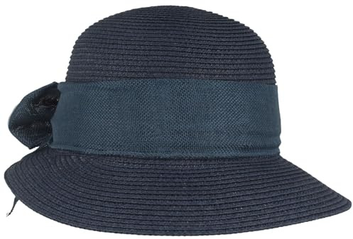 Breiter Damen Strohhut Strandhut Schute mit asymmetrischer Krempe & Schleife Damenhut 100% Papier