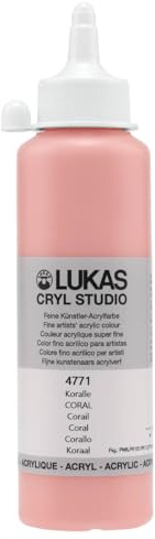 Lukas CRYL Studio Künstler-Acrylfarbe, Koralle, 250 ml Flasche - Hochpigmentierte Acrylfarben für Leinwandmalerei, Großformatige Werke - Mittelviskosität, Wassermischbar, Schnelltrocknend