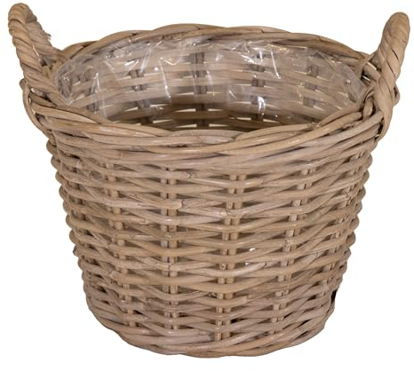 Spetebo Weide Pflanzkorb Natur mit Folie - 40 cm - Holz Blumenkorb mit Henkel - Garten Deko Rattan Landhaus Blumentopf foliert