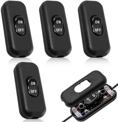 yivom 4Stk Schwarzer Zwischenschalter für alle Arten von Elektrischen Lampen Kabelschalter 6A 250v 2-3 Polig Schalter Lampe für Tischlampe, Nachttischlampe