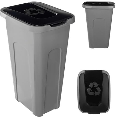 KADAX Cubo de basura para separación de residuos, 30 L, robusto cubo de basura con tapa hermética, contenedor de basura para sistema de separación de residuos, cubo de basura de plástico (1, tapa