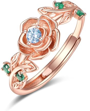 Zeuslia S925 Sterling Silber Ringe für Frauen, Rose Schmuck Rosegold, Mama Geburtstag Hochzeit Jahrestag Geschenke, Freundin Tochter Ring mit Geburtsstein