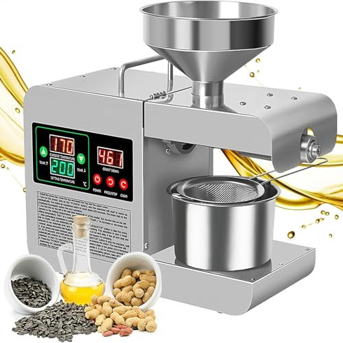 DHMYDPDZ Automatische Ölpresse Maschine aus Edelstahl, 220V Elektrische Ölpresse, Muttern Samen Ölpresse Ölmühle Öl Extraktion Expeller für Walnuss Erdnuss Sonnenblumenkerne