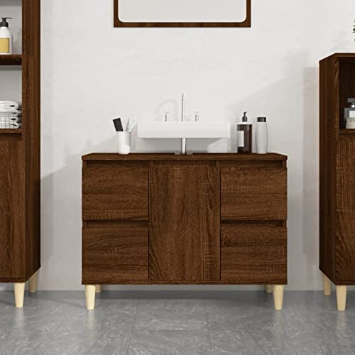 Gecheer Mobile Lavabo Autoportante in Legno Multistrato Rovere Marrone 80x33x60 cm - Mobiletto Bagno con Armadietto Sottolavabo P821275