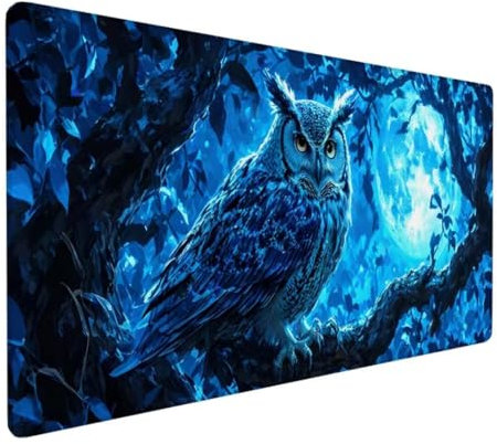 Mouse Mat Blue, Mouse Pad Owl Gaming Mouse Pad Large Desk Mat, Waterproof Mousepad with Anti-Slip Rubber Base, Stitched Edges Large Mouse Mat for Desk Office Decor, Gifts for Women 900x300x3mm DY-702