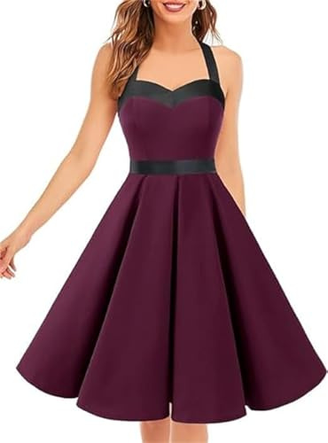 DRESSTELLS Rockabilly Robe de Soirée Cocktail Femme Swing Vintage 50s 60s de Mariage Fête Robes de sans Manches Burgundy Black XL