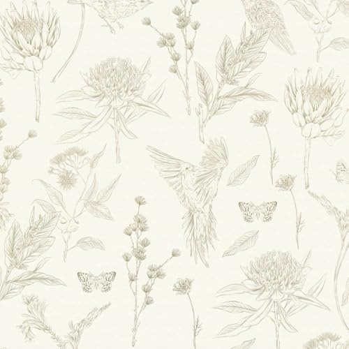 Profhome Carta da parati Toile de Jouy 394293-GU carta da parati intissata (TNT) bianco verde 0,53 m x 10,05 m / 5,33 m2