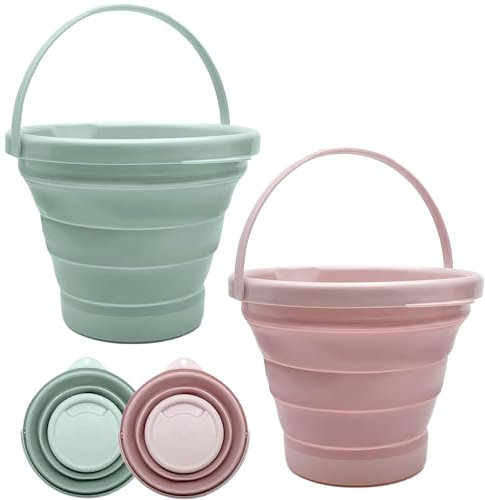 Lot de 2 seaux de nettoyage, 5 l, portable, petit seau de nettoyage, pliable, en plastique, pour lavage de voiture, camping en plein air, récupération d'eau, jeu d'enfant, alimentation des animaux