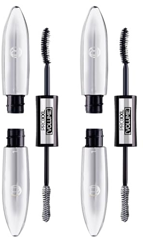 L'Oréal Paris Mascara 2-in-1 Volumengebende und verlängerende Mascara Pro XXL Volumen Schwarz mit Volumengrundierung 3D-Effekt Instant für Wimpern mit Feder-Effekt - 2 Mascara