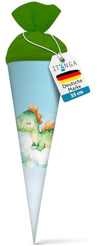 itenga Geschwister Schultüte 35cm mit Filzverschluss kleine Tüte Geschenkverpackung Einschulung Schulanfang (Motiv Dino)