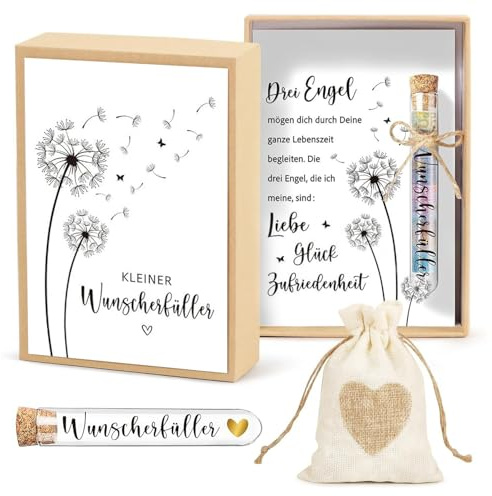 Wunsch-Erfüllungs-Geldgeschenkbox-Luxuriöse Geschenkbox mit Grußkarte,Plastikröhrchen und Jutesack mit Kordelzug,geeignet für Weihnachten,Geburtstage,Hochzeiten,Abschlussfeiern (Wunscherfüller)