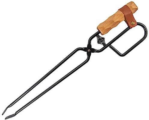 ifundom Pinzas para Chimenea y Carbón para Barbacoa Al Aire Libre, Herramienta De Metal con Mango De Madera, Negra, para Fogatas, Camping y Asados Seguros