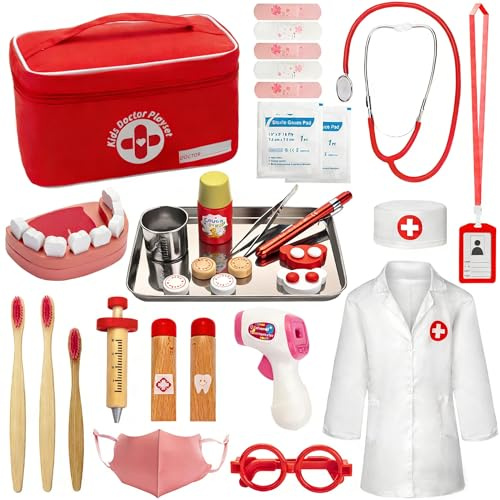 EFO SHM Valigia medica per bambini in legno con stetoscopio autentico dentista Role Play Doctor Giocattoli per bambini dai 3 anni in su